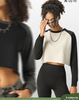 Women’s Contrast Color Raglan Long Sleeve Crop T-Shirt – Slim Fit Round Neck Casual Top