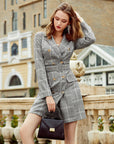 Robe de bureau à carreaux sur mesure pour femme