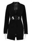 Women’s Blazer Dress Suit – Notched Collar Hollow-Out Button Jacket Style