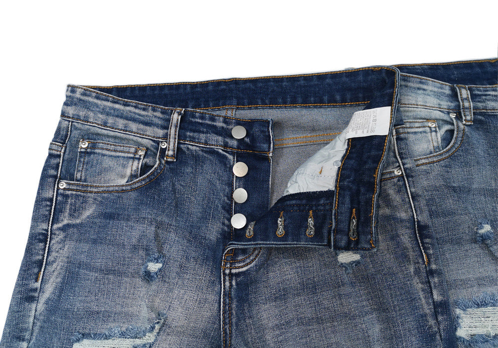 Jean skinny déchiré pour homme – Pantalon en denim de coton vieilli (blanc neige/bleu clair/noir) – Taille mi-haute, coupe slim pour jeunes (tailles 29-38)