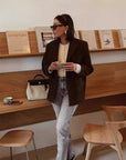 Women’s Faux Suede Suit Jacket – Retro Art Style with Modern Comfort