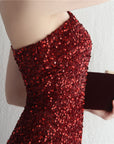 Women’s Handmade Beaded One-Shoulder Fishtail Dress – Sequined Split Long Banquet Gown