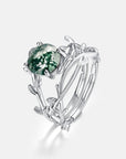🌿 Silver Green Moss Agate Ring – Adjustable Open Band – Boho Vintage Statement Jewelry