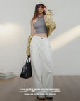 ✨ Weiße Cargohose mit weitem Bein für Damen – 100 % Baumwolle, lockere Passform (Pendler-Chic-Stil)