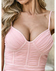 Mini-jupe plissée à bretelles pour femme - Jupe moulante extensible (mélange viscose-polyester, rose, SL)