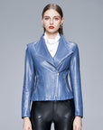 Veste en cuir véritable slim pour femme