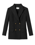 Women’s Double-Breasted Suit Jacket – Slim Fit Black Blazer with Suit Collar Long Sleeve Office Blazer