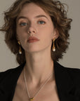 ✨Women's Gold Plated Pearl Drop Earrings – Minimalist Geometric Hoops – 12mm Luxury Pearls
