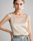 Women 100% Mulberry Silk Sleeveless Camisole Top – Satin Loose Fit Elegant Solid Color Summer Layering Vest