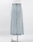 Women's Distressed Denim Maxi Skirt - Stretchy Washed A-Line Long Skirt (Spandex Blend, S-L) for Office & Casual Wear