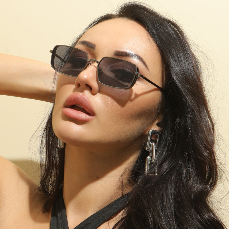 Women’s Metal Punk Square Sunglasses – Retro European Street Style Shades