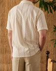 Men's Summer Cotton Hollow-Out T-Shirt – Breathable Loose Fit (Creamy White)