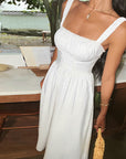 Robe mi-longue à col carré pour femme - Viscose douce (blanc, XS-L)