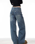 Women’s Rivet High-Waist Wide-Leg Jeans – 90% Cotton Baggy Fit (Blue)