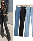 Women's Slim Micro Flare Jeans - High Waisted Cotton Stretch Denim (Black/Dark Blue/Light Blue) Casual & Comfortable