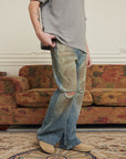Men’s Wide-Leg Straight Ripped Jeans – Mid-Waist Denim for Everyday Style