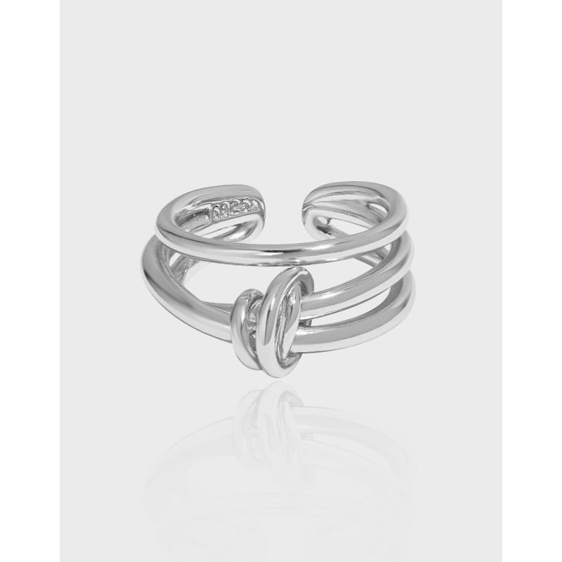 Women’s Multi-Layer Knotted S925 Sterling Silver Ring – Adjustable Open Design