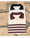 Men’s Slim-Fit Lyocell Polo Shirt – Lapel Collar (Apricot Coffee/Black & White Stripe)