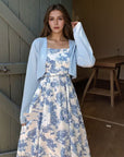 Women Forest Style Floral Skirt Long Sleeved Cardigan Wool Sweater