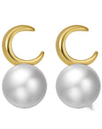 Women’s Sterling Silver Moon & Pearl Earrings – Minimal Elegance with Lunar Charm
