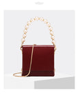 Women’s Pearl Chain Messenger Bag – Elegant Small PU Bucket Shoulder Bag