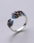 Women’s S925 Silver Retro Roasted Blue Koi Ring – Adjustable National Style Jewelry