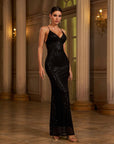 ✨ Women’s Sexy V-Neck Sequin Backless Long Dress – Elegant Party Style