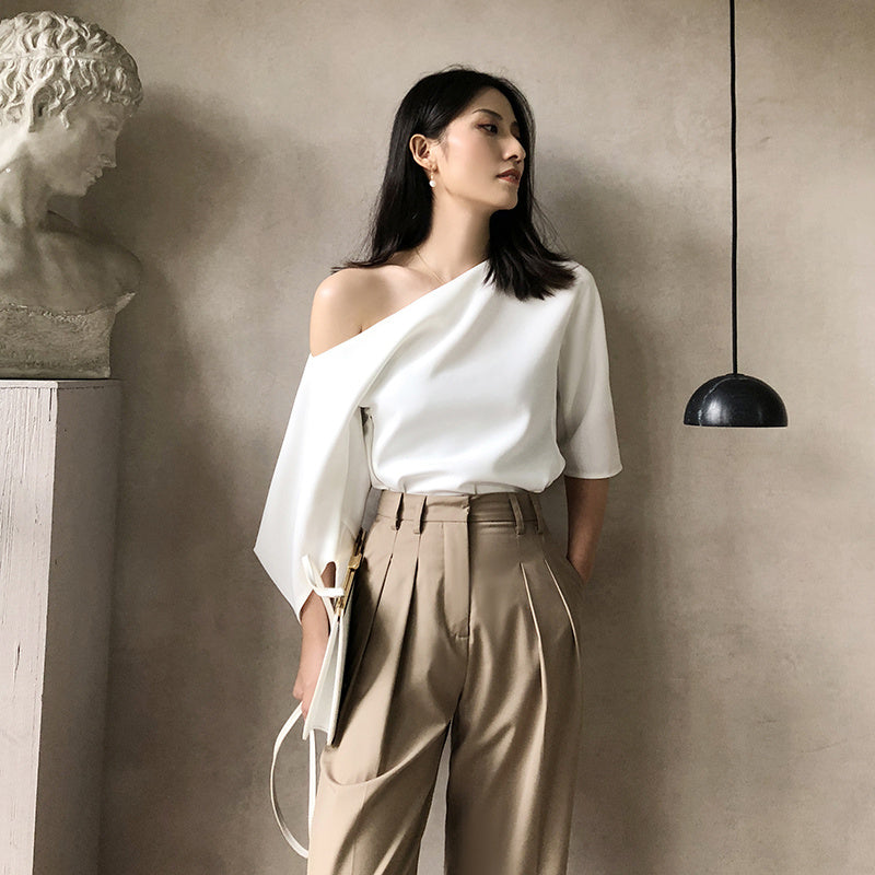 Women’s Strapless Shoulder Shirt - Polyester Stretch Top (91-95% Polyester, Slim Fit Casual Blouse)