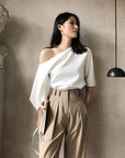 Women’s Strapless Shoulder Shirt - Polyester Stretch Top (91-95% Polyester, Slim Fit Casual Blouse)