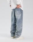 Men’s Retro Washed Denim Jeans – Classic Straight Mid-Waist Style