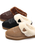 Unisex Thermal Leather House Slippers – Warm Fur Lined Slip-On Winter Indoor Shoes with EVA Sole