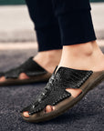 🐙 Men’s Leather Octopus Slippers - Closed-Toe Outdoor Comfort (Brown/Black/Red)