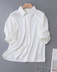 Women’s White Half-Sleeve Polo Shirt – Minimalist Niche Button-Up Top