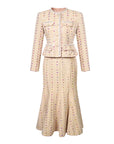 Women’s Tweed Two-Piece Set – Elegant Coat Top & High-Waist Fishtail Skirt