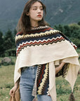 Women’s Bohemian Tassel Knit Shawl – Warm Acrylic Cape Scarf
