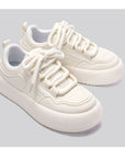 Women's Height Increase Platform Shoes - Beige Thick Bottom Lace-Up Sneakers (35-40) - Breathable Synthetic Leather Casual Shoes