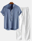 Men’s Printed Casual Suit – Loose Short Sleeve Shirt & Trousers Set