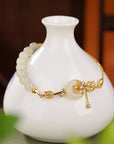 Women’s Hetian Jade Lotus Peace Buckle Bracelet – Retro 925 Silver Elegance