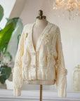 Women’s Handmade Crochet Batwing Sleeve V-Neck Sweater – Boho Chic Elegance