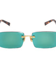 Dark Green Frameless Trimmed Sunglasses – Premium Crystal Lens (Gold/Grey/Mahogany Frames)