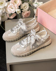 Women’s Flat Bottom Stitching Sneakers – Korean-Style Suede Low-Top Comfort Shoes