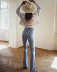 Women's Slim Micro Flare Jeans - High Waisted Cotton Stretch Denim (Black/Dark Blue/Light Blue) Casual & Comfortable