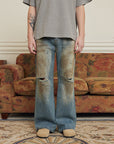Men’s Wide-Leg Straight Ripped Jeans – Mid-Waist Denim for Everyday Style