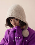 Bonnet cagoule tricoté chaud en laine pour femme