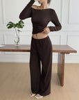 Women’s Long-Sleeve Vest & Trousers Two-Piece Suit – Chic Knitted Elegance