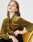 Women's Striped Stretch Velvet Top – Lace-Knit Sleeves – Sultry & Comfortable