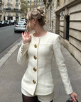 Women's White Suit Set – Elegant Jacket & Short (Polyester) – Daily Office & Casual Wear
