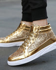 Nightclub boots bright face personality Martin boots men's casual high-top shoes retro gold boots