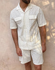 🔥 Men’s Short-Sleeve Shirt & Shorts Set – Breathable Polyester (White, S-XXXL)