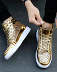 Nightclub boots bright face personality Martin boots men's casual high-top shoes retro gold boots